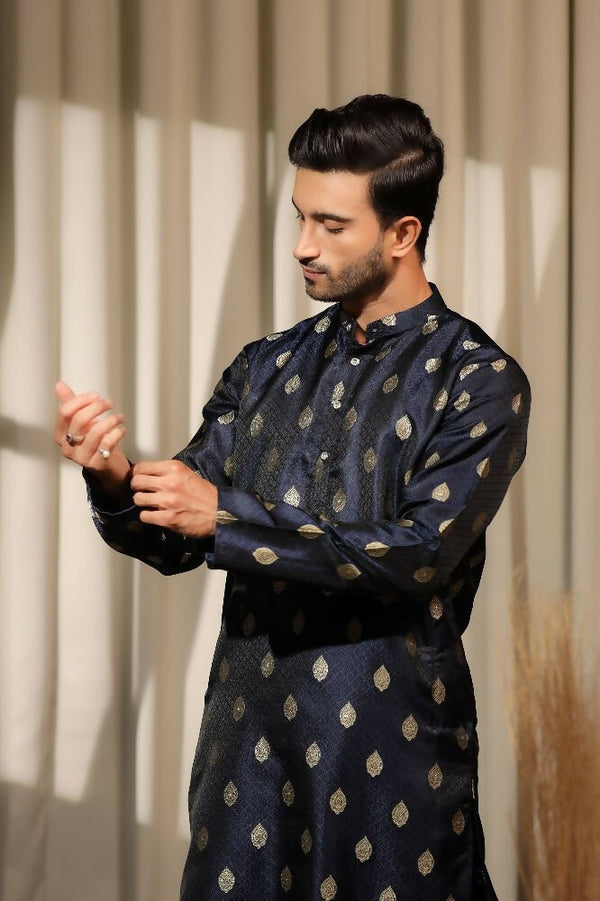 Buy Blue Viscose Jacquard Wovon Designer Kurta Set Mahotsav