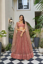 Thumbnail for Aastha Fashion Rust Butterfly Net Tone To Tone Cotton Thread Work And Sequence Work Embroidery Wedding Wear Lehenga Choli - Distacart