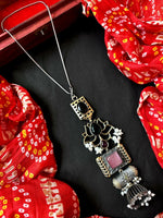 Thumbnail for Joban Fashion Peach Brass Monalisa Stone Dual Tone Beaded Pendant Chain Necklace