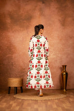 Thumbnail for Joban Fashion Red Rose Floral Hand Block Printed Cotton Kurta Pant Set - Distacart