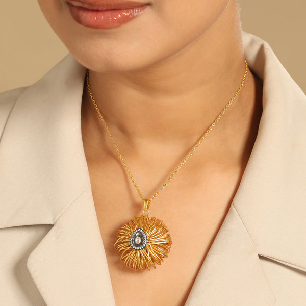 Nuyug 18k Gold-Plated Crystal Studded Minimal Chain Pendant Necklace