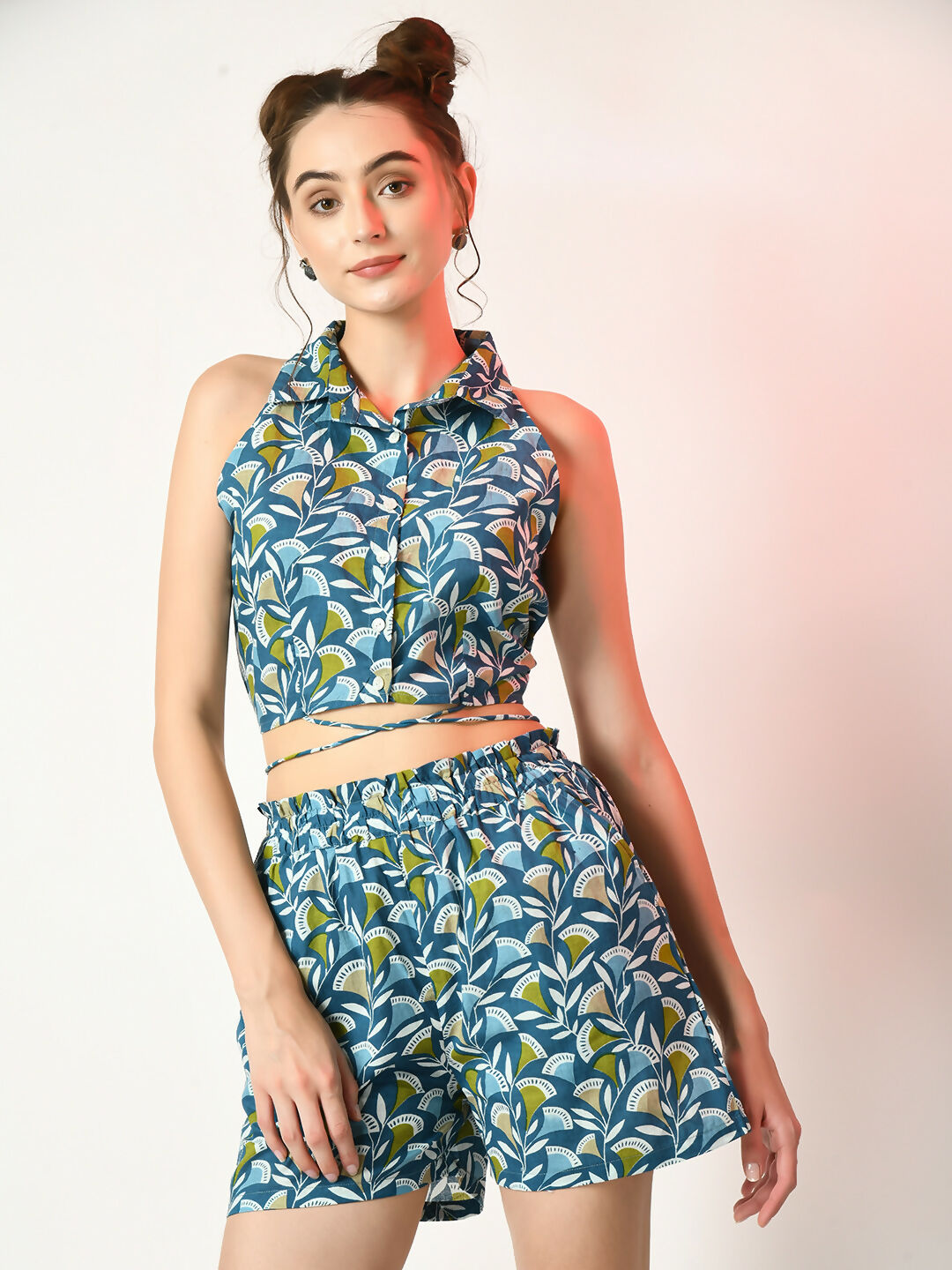Myshka Women's Blue Printed Top With Shorts - Distacart