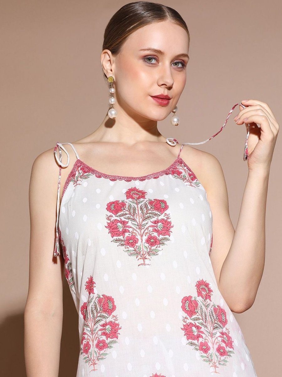 Anouk Floral Printed Regular Pure Cotton Straight Kurta with Trousers - Distacart