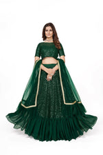 Thumbnail for Aastha Fashion Women's Bottle Green Faux Georgette Multi Sequins Work Party Wear Lehenga Choli - Distacart