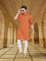 Thumbnail for Even Apparels Men's Orange Emboided Cotton Kurta - Distacart