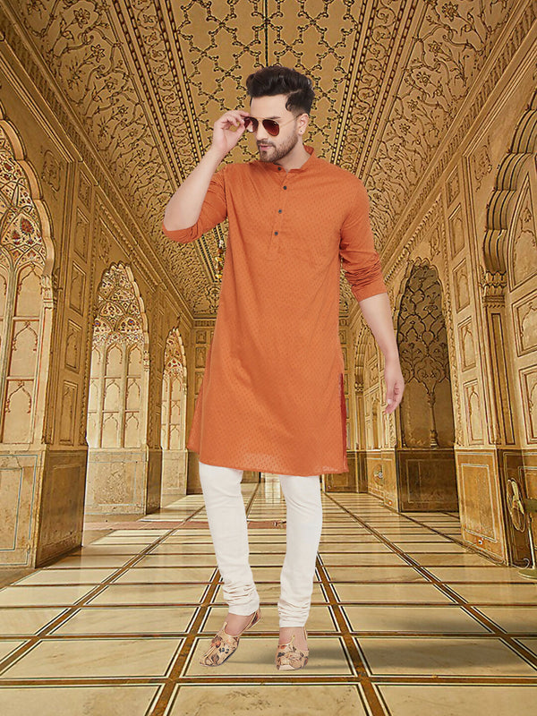 Even Apparels Men's Orange Emboided Cotton Kurta - Distacart