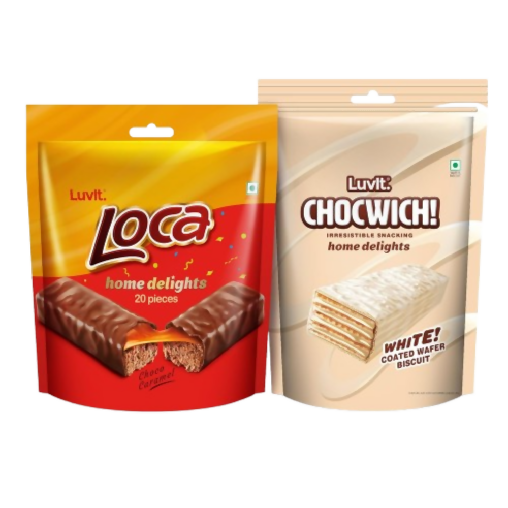 LuvIt Loca Home Delight Choco Caramel Bar & Chocwich White Home Delights Wafer Chocolates - Distacart