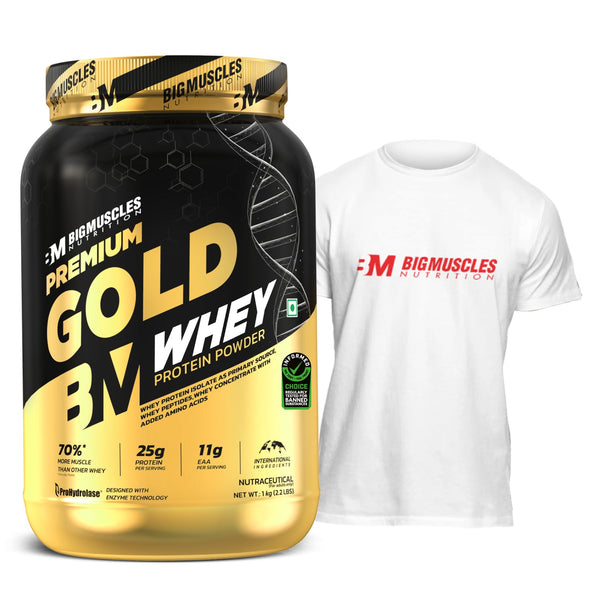 Big Muscles Nutrition Premium Gold Whey & TShirt-L Combo