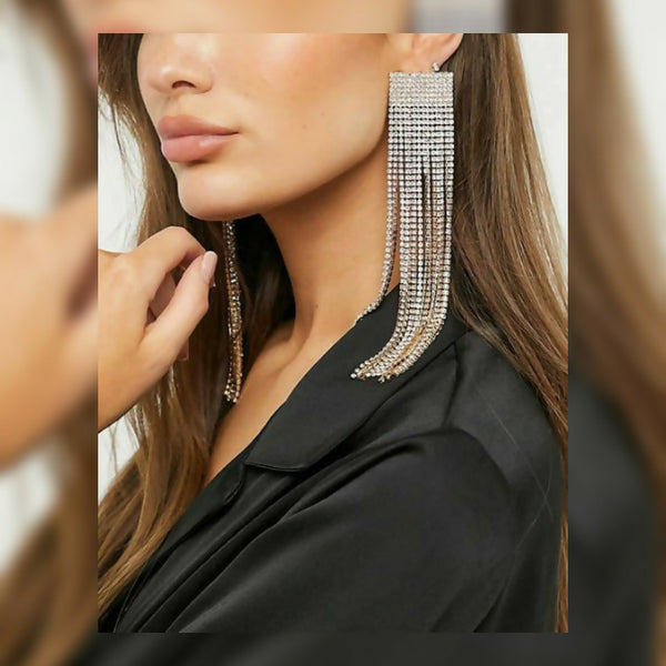 Silver Zircoin Long Danglers In Sparkling White Earrings. By House of Ree - Distacart