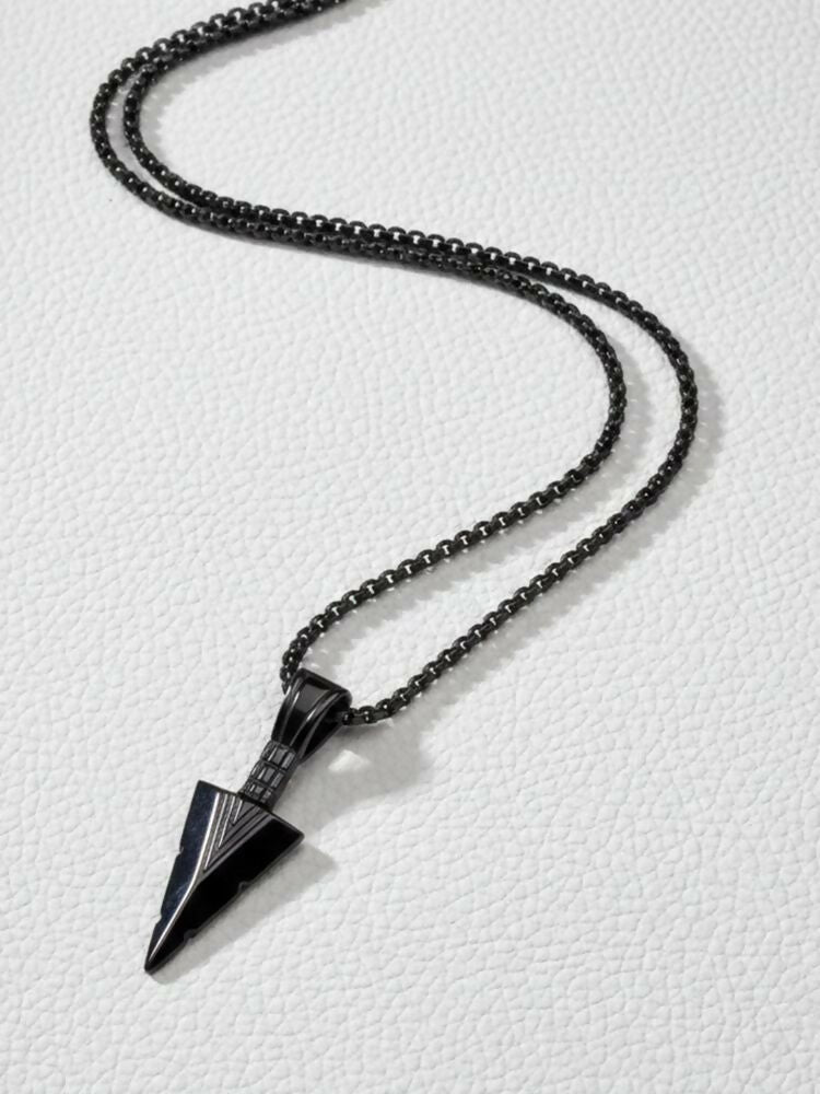 NVR Men's Black Arrow Shaped Rhodium Plated Pendant with Chain - Distacart