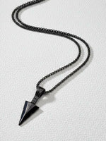 Thumbnail for NVR Men's Black Arrow Shaped Rhodium Plated Pendant with Chain - Distacart