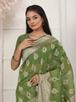 Thumbnail for Astita Linen Cotton Green Saree