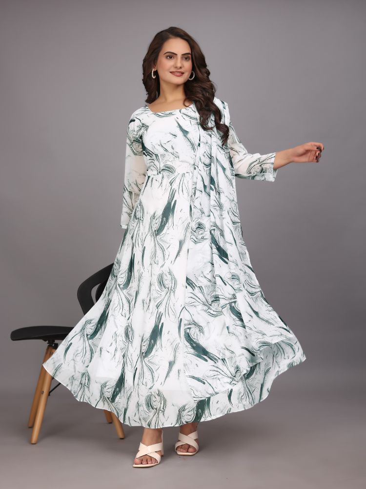 Dishitha Creation Women Floral Printed Designer Gown - Green - Distacart