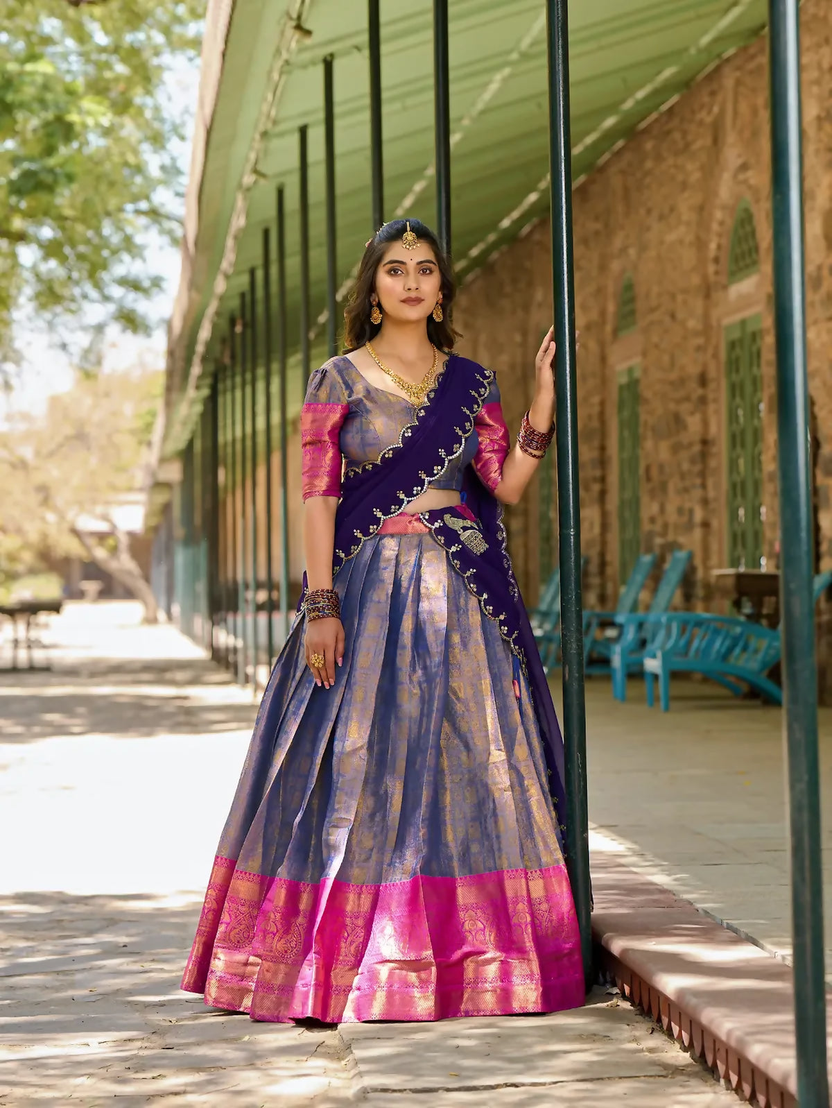 Looknbook Art Kanjeevaram Zari Weaving Work Lehenga Choli for Festival Wear-Blue