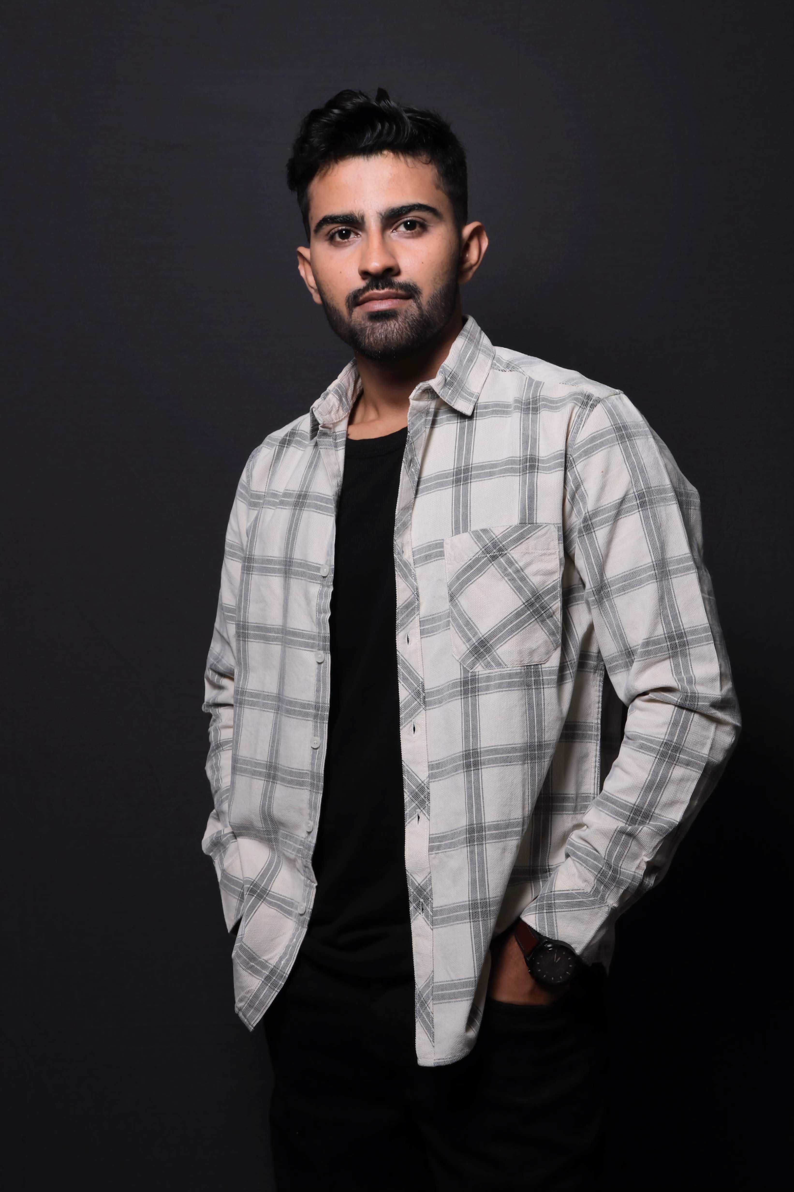 Jonesburg Off White Checks Fine Corduroy Regular Fit Shirt