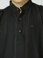 Thumbnail for Joban Fashion Kids Island Full Sleeves Cotton Kurta and Pyjama Set with Strip - Black - Distacart