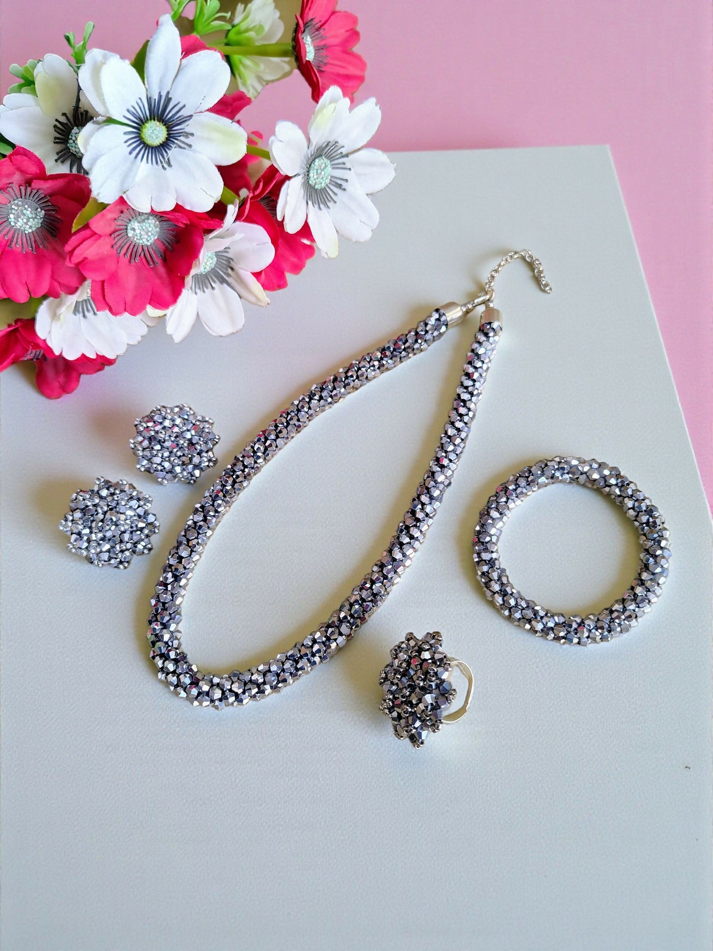 Inhanns Rangshine 4-In-1 Crystal Glam Set - Handmade - Silver - Distacart