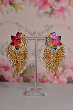 Thumbnail for Pink & Blue Ethic Meenakari Lotus Shaded Earrings By House of Ree - Distacart