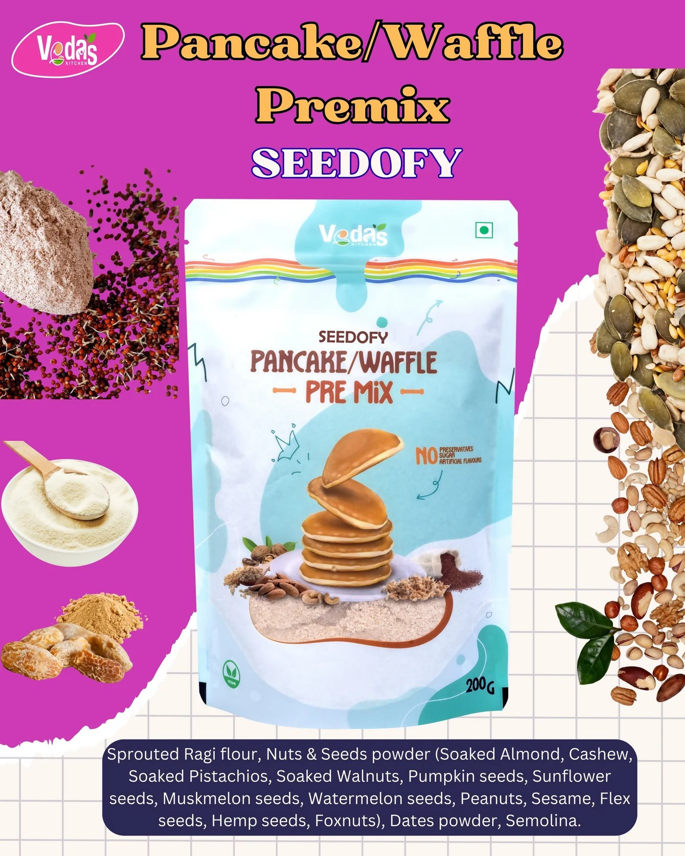 Vedas Kitchen Seedofy Waffle/Pancake Premix - Dista