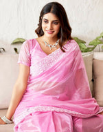 Thumbnail for Joban Fashion Organza Pink & White Color Embroidery Saree