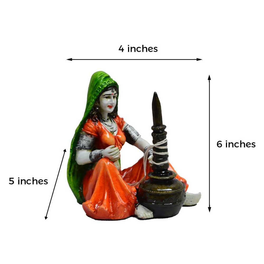 eCraftIndia Rajasthani Lady Using Makhan Handi Polyresin Statue - Dista