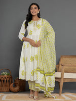 Thumbnail for Yufta Green & White Gota_Patti Cotton Anarkali Kurta Dupatta Pant Set - Distacart