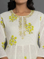Thumbnail for Yufta Green & White Gota_Patti Cotton Anarkali Kurta Dupatta Pant Set - Distacart