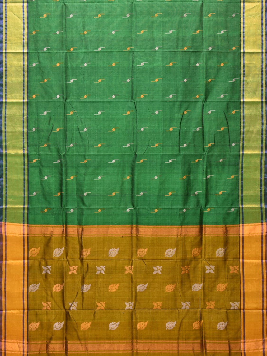 Green and Olive Uppada Silk Handloom Saree with Buta Design - Global Threads - Distacart