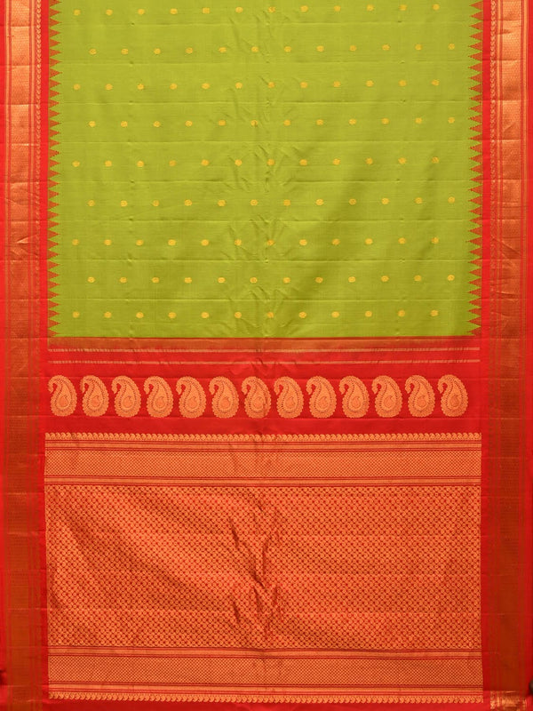 Green and Red Gadwal Silk Handloom Saree with Mango Pallu Design - Global Threads - Distacart