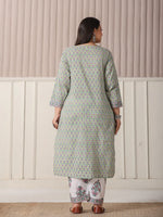 Thumbnail for Yufta Green And White Hand Embroidery Cotton Plus Size Kurta Dupatta Set