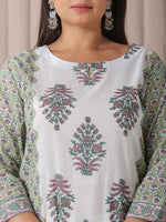Thumbnail for Yufta Green And White Hand Embroidery Cotton Plus Size Kurta Dupatta Set