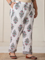 Thumbnail for Yufta Green And White Hand Embroidery Cotton Plus Size Kurta Dupatta Set