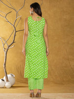 Thumbnail for Yufta Green Bandhani Cotton Straight Kurta Trouser & Dupatta Set - Distacart