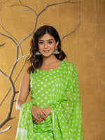 Thumbnail for Yufta Green Bandhani Cotton Straight Kurta Trouser & Dupatta Set - Distacart