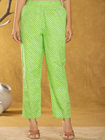 Thumbnail for Yufta Green Bandhani Cotton Straight Kurta Trouser & Dupatta Set - Distacart