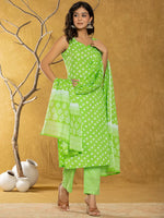 Thumbnail for Yufta Green Bandhani Cotton Straight Kurta Trouser & Dupatta Set - Distacart