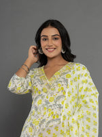 Thumbnail for Yufta Green Beads & Stones Cotton Anarkali Kurta Dupatta Pant Set