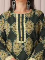 Thumbnail for Yufta Green Block Print Cotton Lace Work Plus Size Kurta Set With Pant & Dupatta
