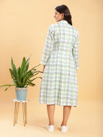 Thumbnail for BohoJazz White Leaf Green Check Linen Jacket with Solid Linen Dress