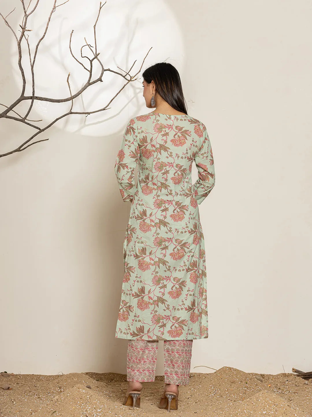 Yufta Green Cotton Floral Print Kurta Dupatta Set - Distacart