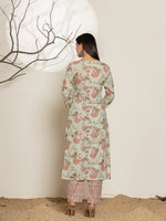 Thumbnail for Yufta Green Cotton Floral Print Kurta Dupatta Set - Distacart