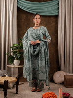 Thumbnail for Yufta Green Cotton Kurta Dupatta Set With Lace Detailing