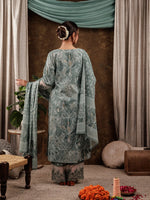 Thumbnail for Yufta Green Cotton Kurta Dupatta Set With Lace Detailing
