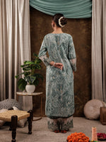 Thumbnail for Yufta Green Cotton Kurta Dupatta Set With Lace Detailing