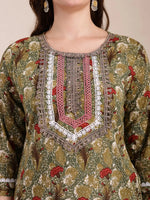Thumbnail for Yufta Green Cotton Lace Work On Yoke Straight Kurta Dupatta Pant Set
