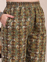 Thumbnail for Yufta Green Cotton Lace Work On Yoke Straight Kurta Dupatta Pant Set