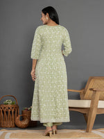 Thumbnail for Yufta Green Cotton Silk Embroidered Anarkali Kurta Dupatta Set - Distacart