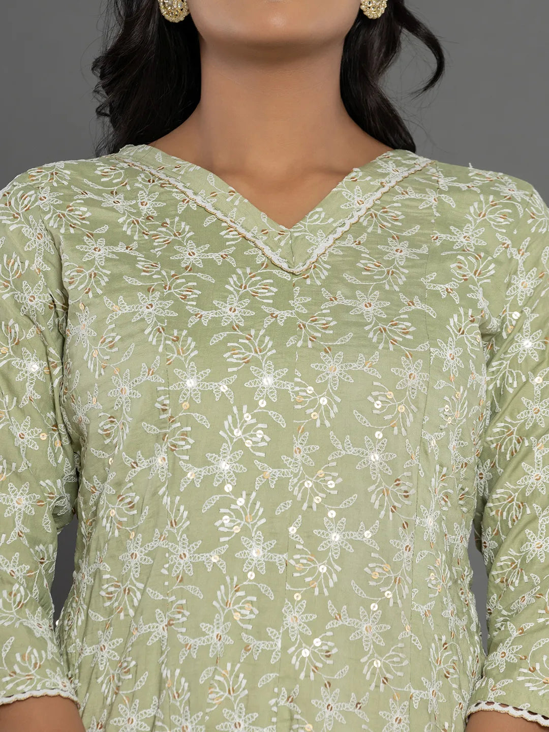 Yufta Green Cotton Silk Embroidered Anarkali Kurta Dupatta Set - Distacart
