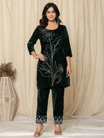 Thumbnail for Yufta Green Embroidered Velvet Co-Ord Set