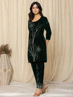 Thumbnail for Yufta Green Embroidered Velvet Co-Ord Set